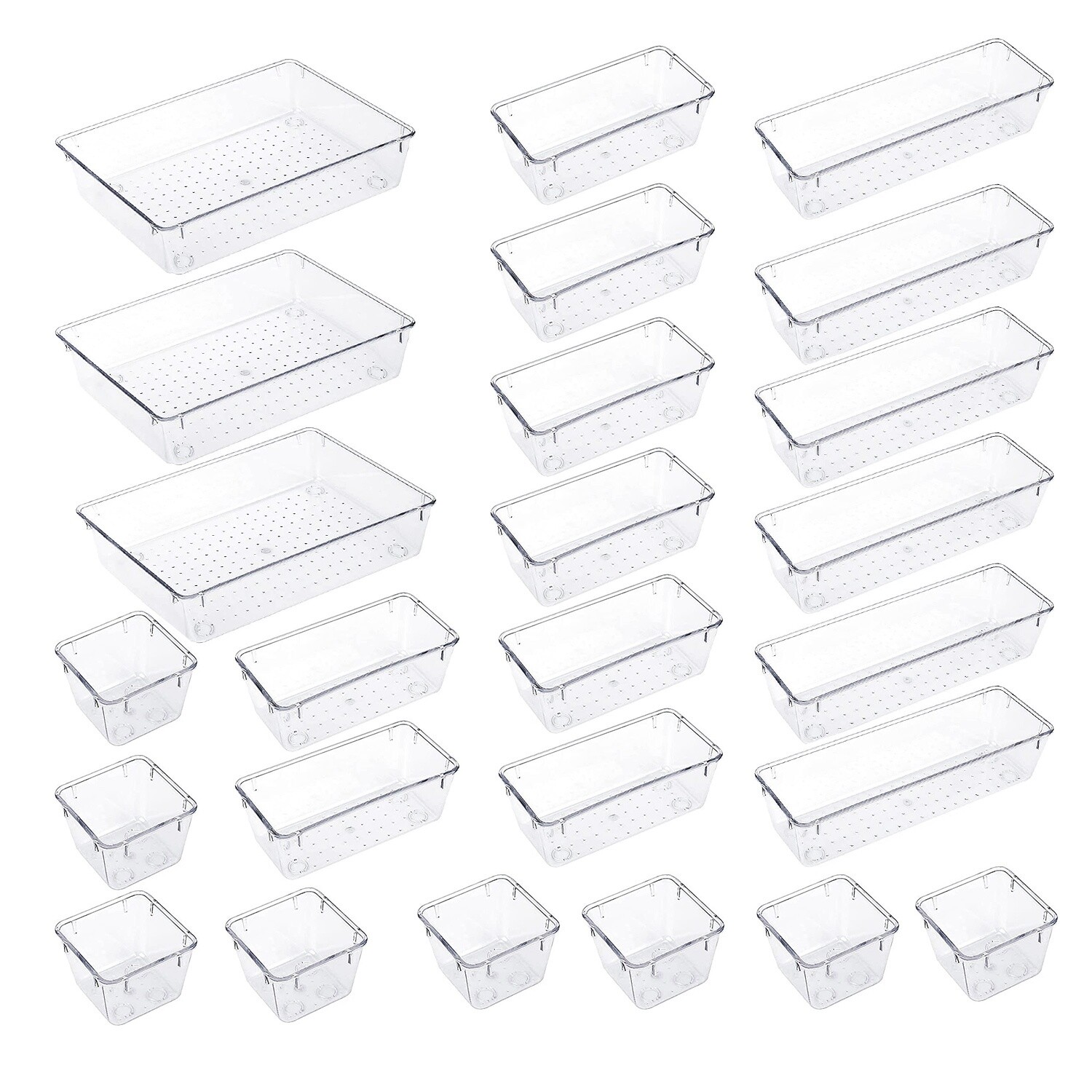 25PCS Clear Plastic Drawer Organizer Set Makeup Jewelry Kitchen Bedroom Office
