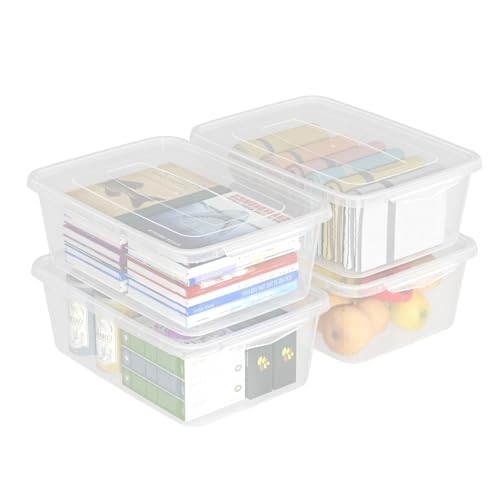 14 Quart Clear Plastic Storage Bin, Plastic Latching Containers with Lids, 4