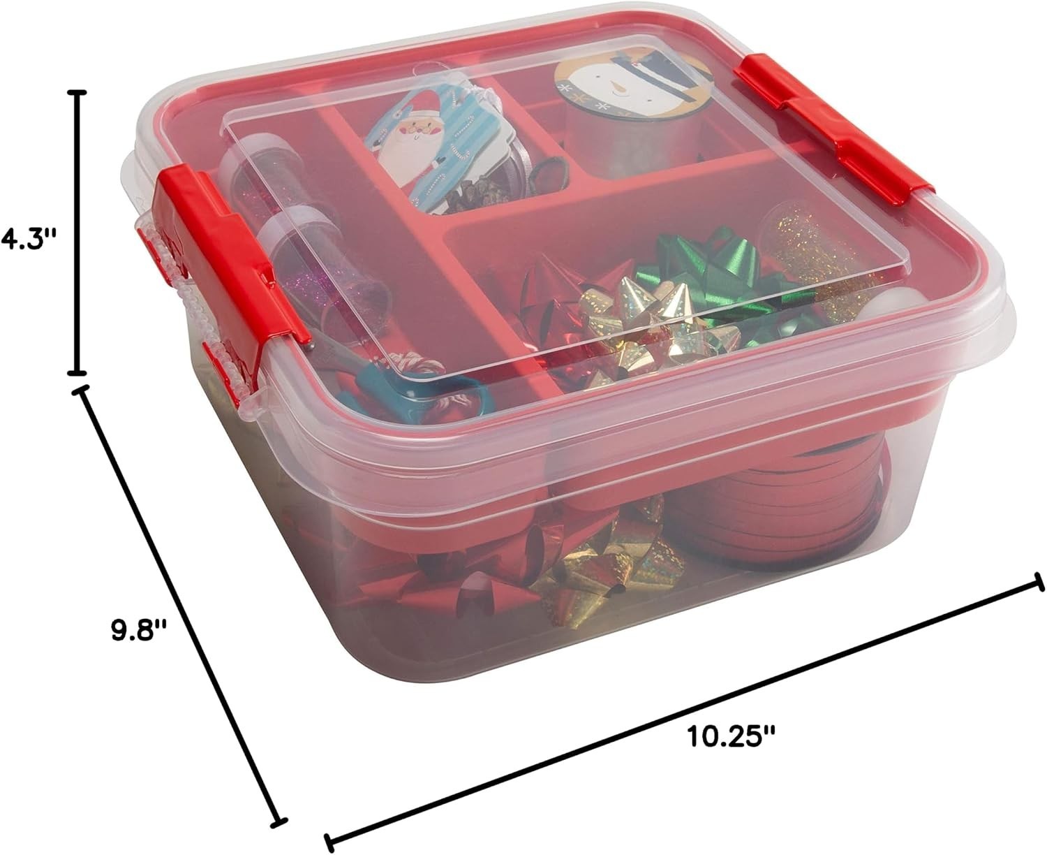 5 Compartment Gift Supply Storage Box | 2 Tier Box | Red | Clear Top Lid | Di…