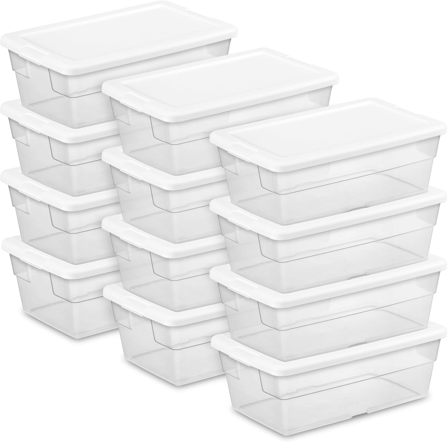 12-Pack 6 Quart Storage Boxes, Stackable Clear Plastic Bins with Snap-On Lids –