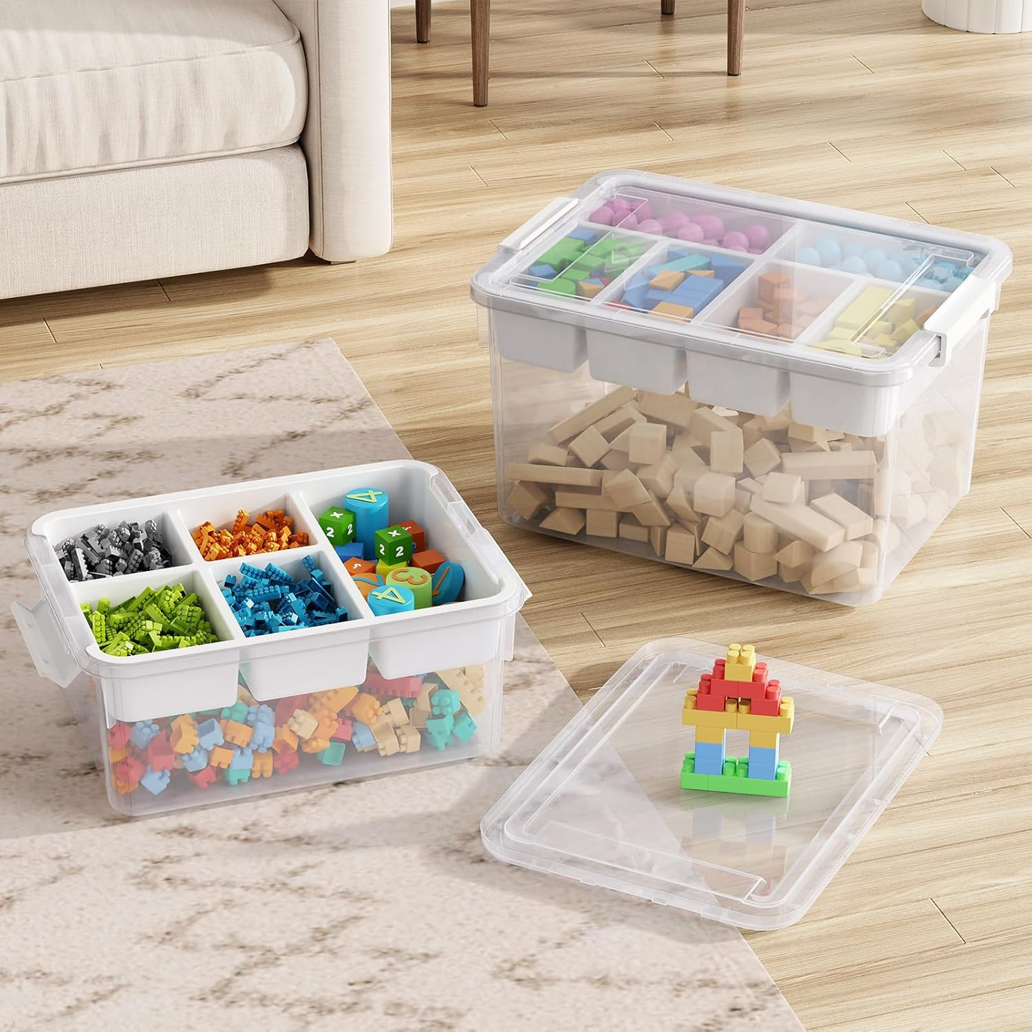 40Qt Stackable Storage Bin with Lid Tray Craft Box Organizer, 1Pack,Wh | Clear P