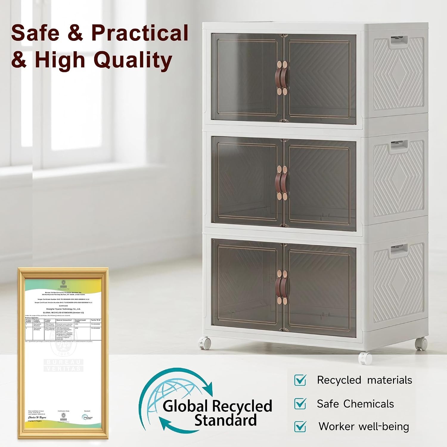 Storage Bins Heavy Duty 720QT Capacity Collapsible Wheeled Lockable Clear Doors