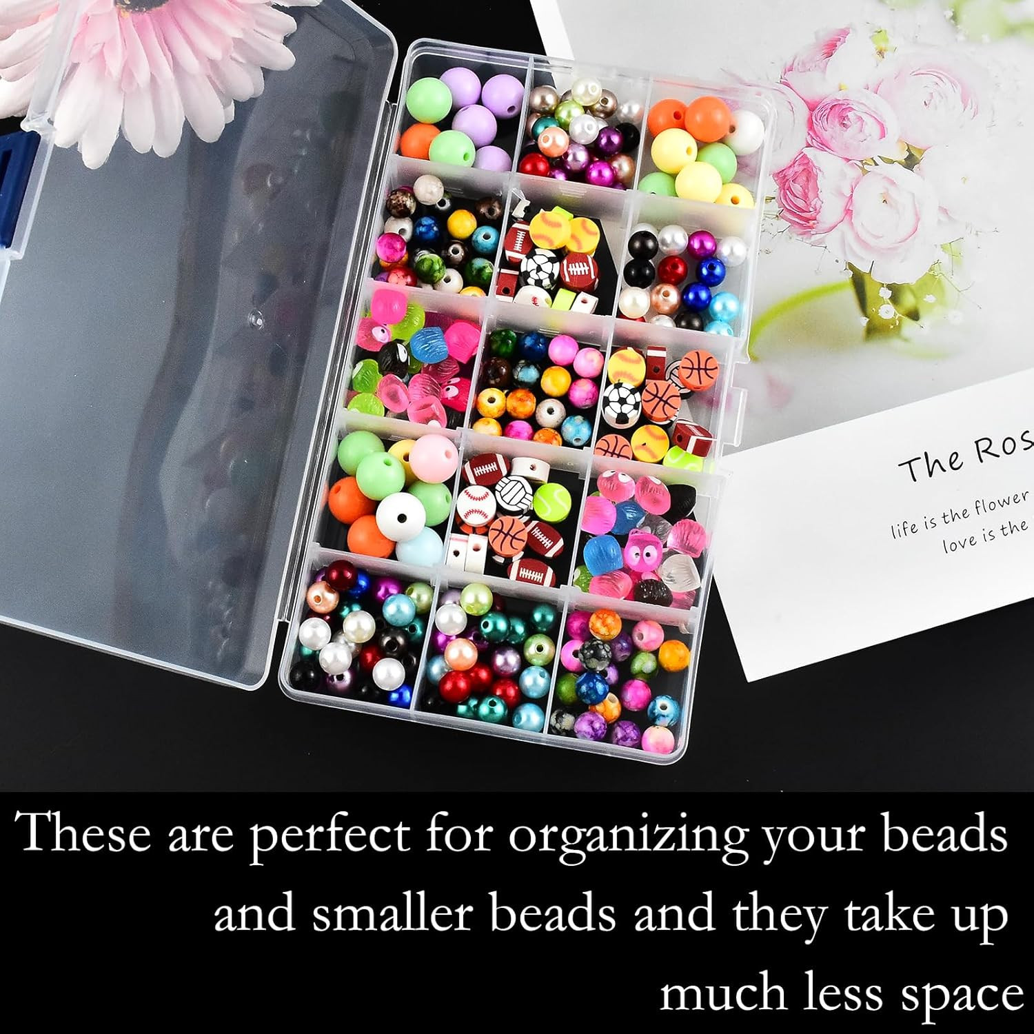 15 Grids Jewelry Organizer Plastic Clear Case, Plastic Bead Organizers with Adju