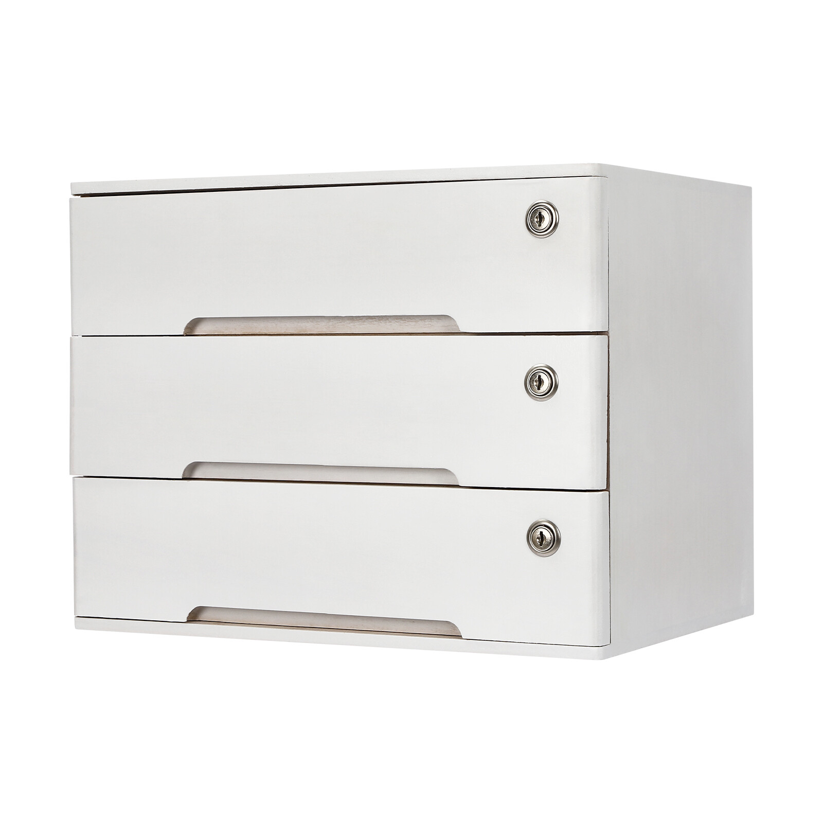 Wooden Desktop Storage Box with Lockable Drawers, Office Supplies File Organizer