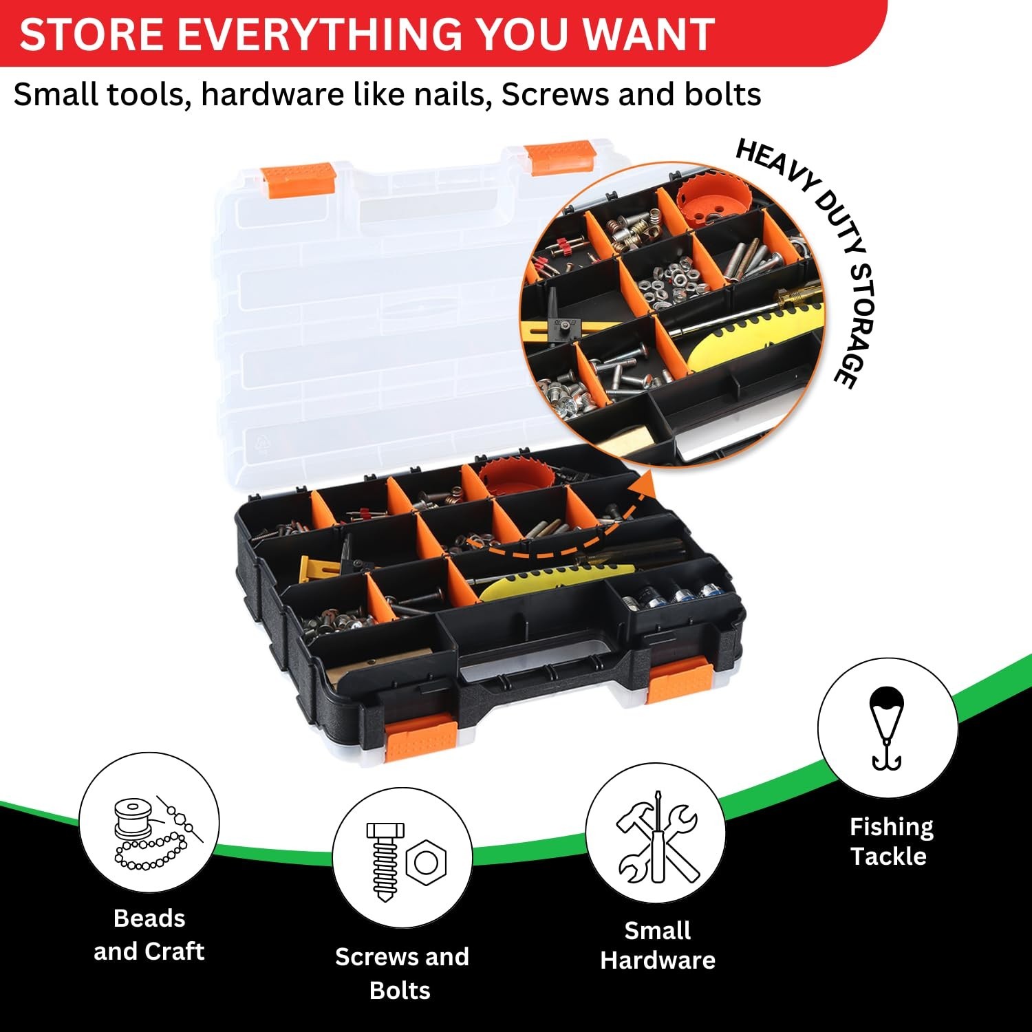 34-Compartment Portable Hardware Organizer Box – Double-Sided Storage for Screws