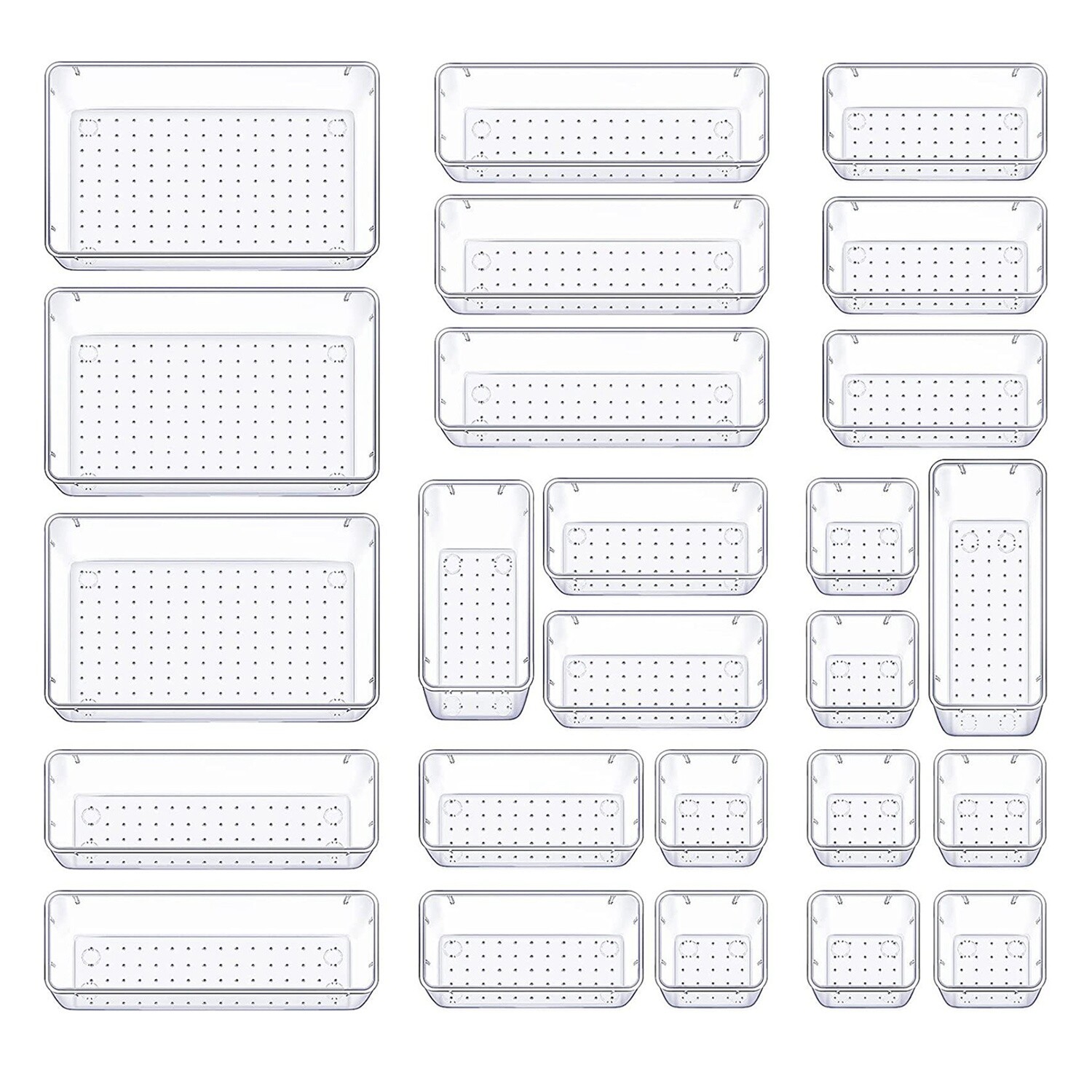 25PCS Clear Plastic Drawer Organizer Set Makeup Jewelry Kitchen Bedroom Office