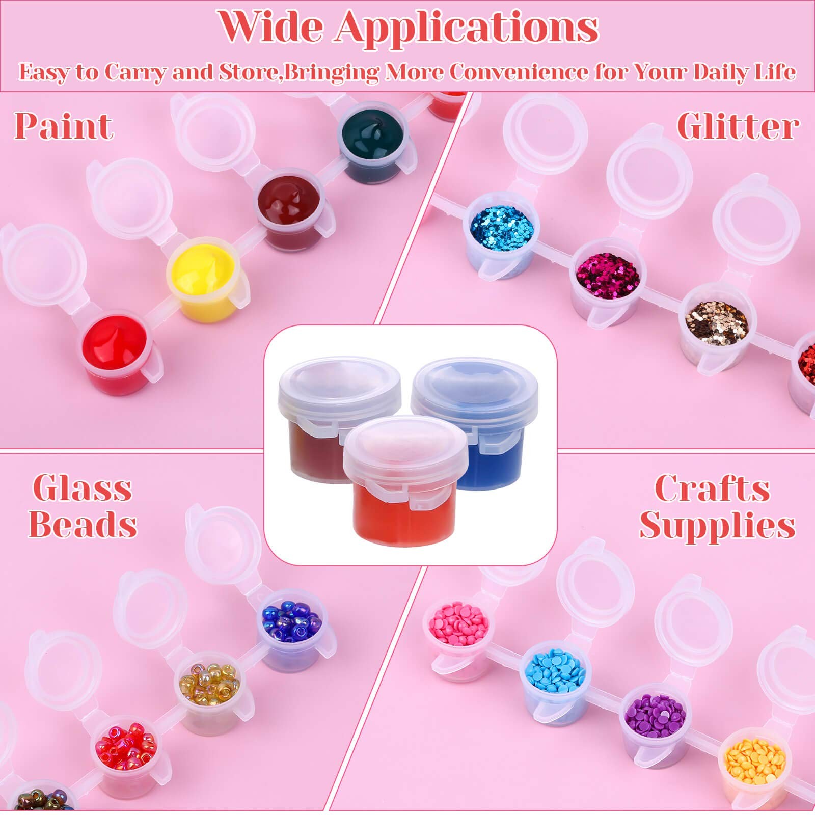 240-Piece 3ml Empty Paint Pot 40 Strips Acrylic Mini Container with Lid