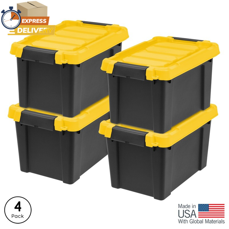 IRIS 5 Gallon Black Plastic Latching Storage Bin with Lid Tote, 4-Pack 👌 ✅