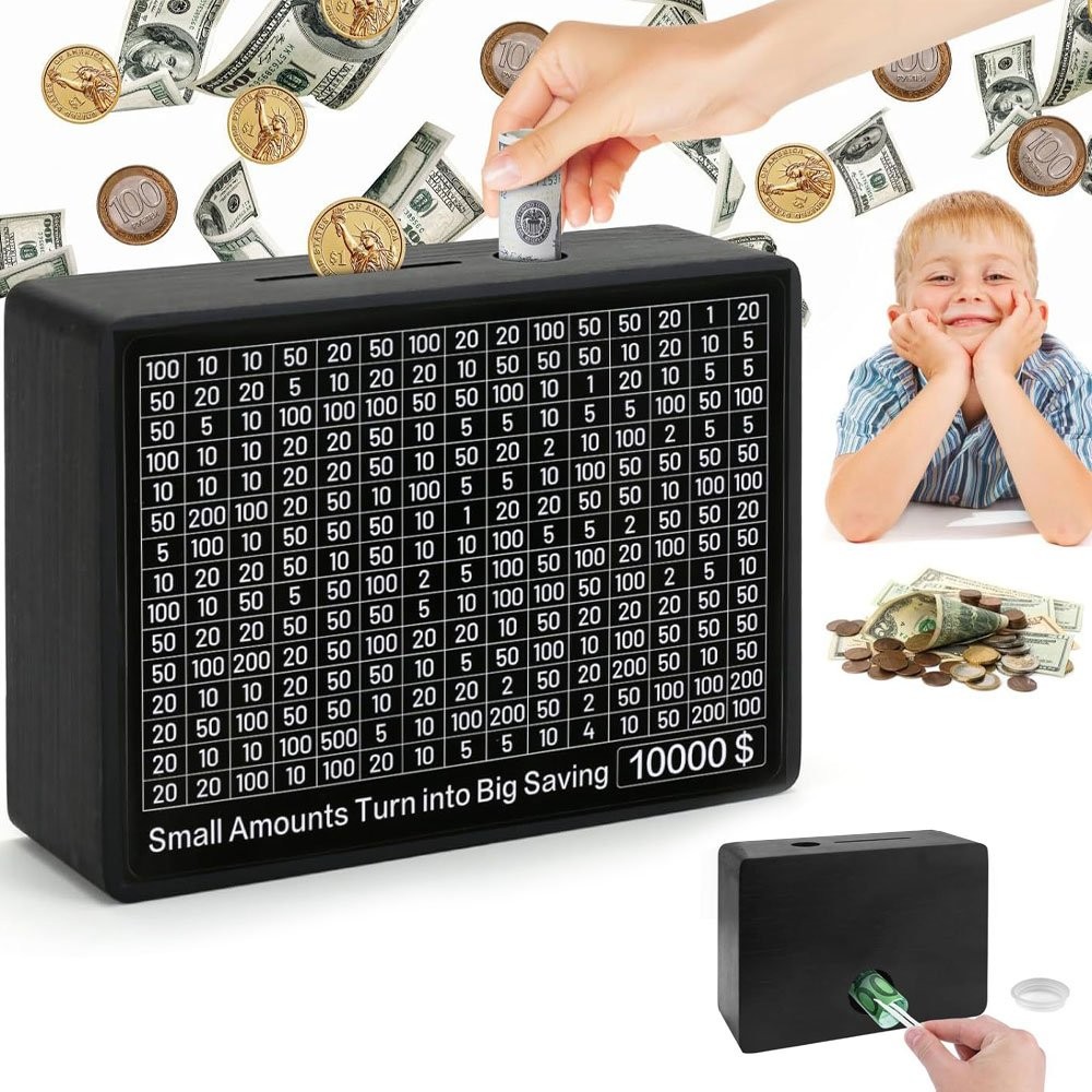 Wooden Money Box with Counter Money Piggy Bank Coin Saving Box for Adult Kids TL