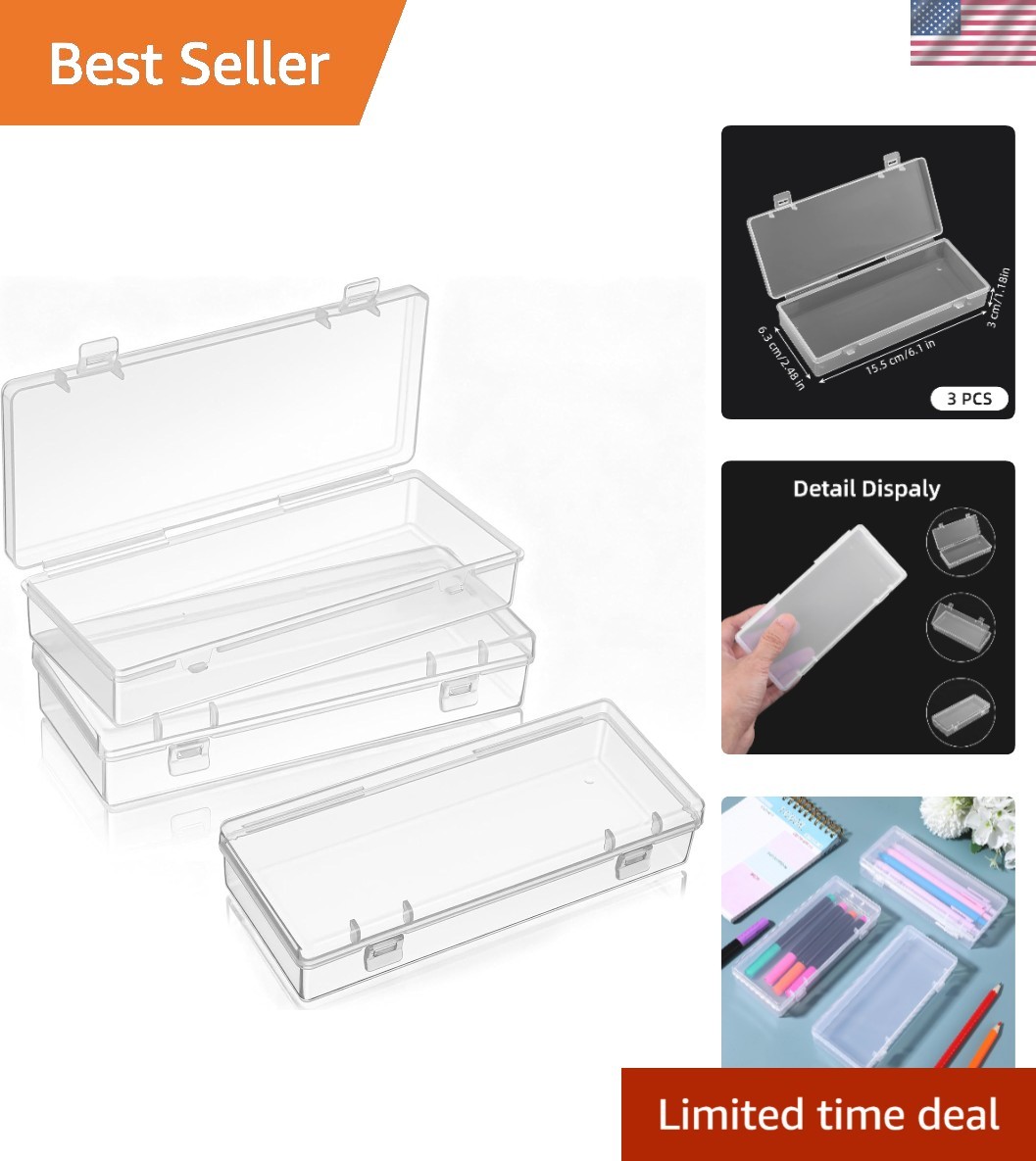 3pcs Mini Plastic Storage Containers Box with Hinged Lid, 6.1×2.5 Inches Smal…