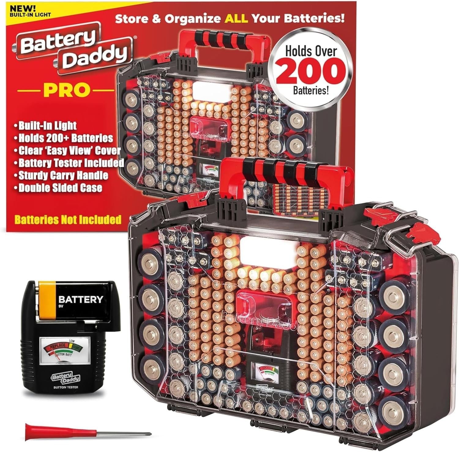 Battery Daddy Storage & Organizer Case w/Light and Tester, Stores & Protects …