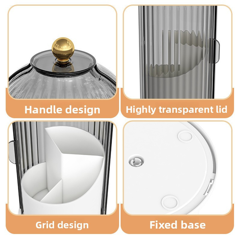 360° Rotating Makeup Organizer with Lid, Non‑Slip Base, Divided Brush Holder