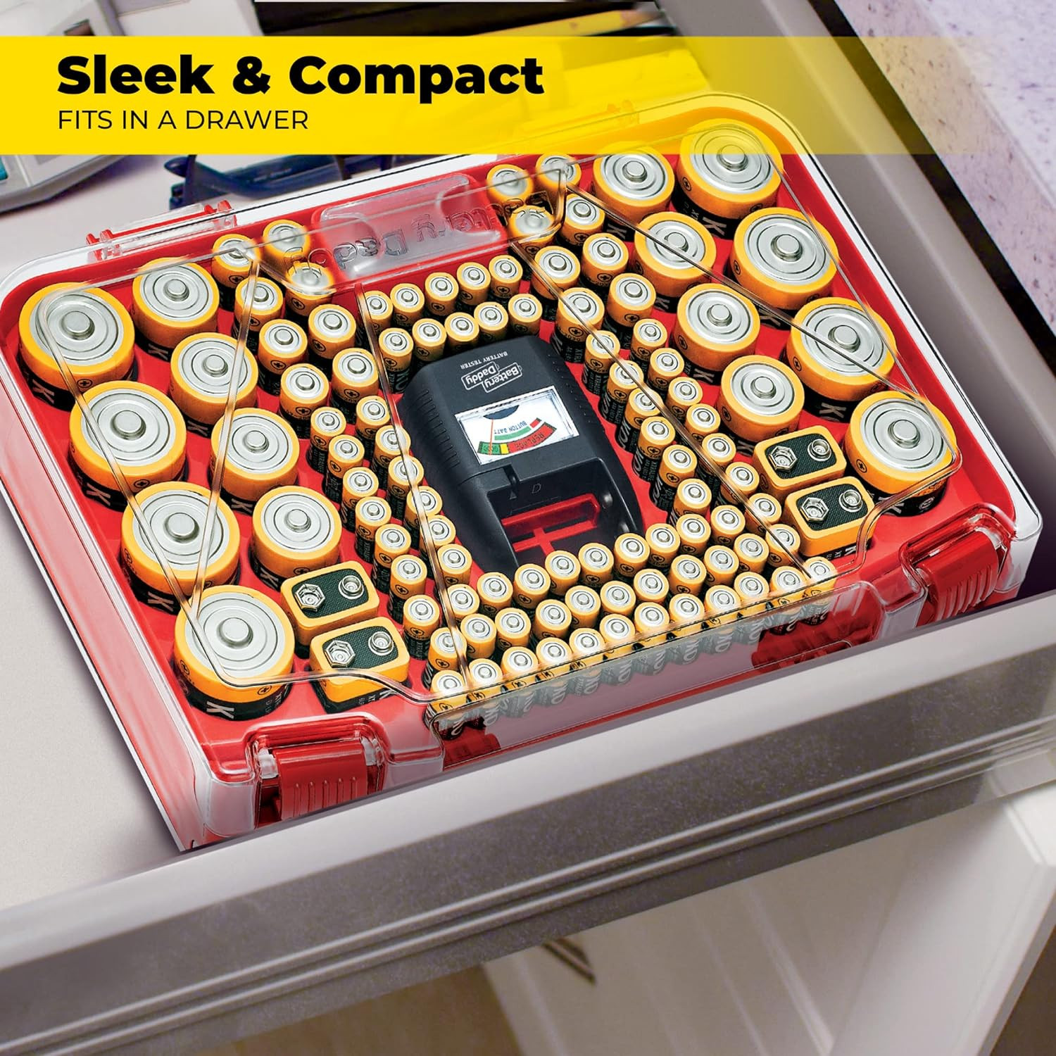 Battery Daddy Smart – Battery Organizer Storage Case with Tester,Stores & Protec