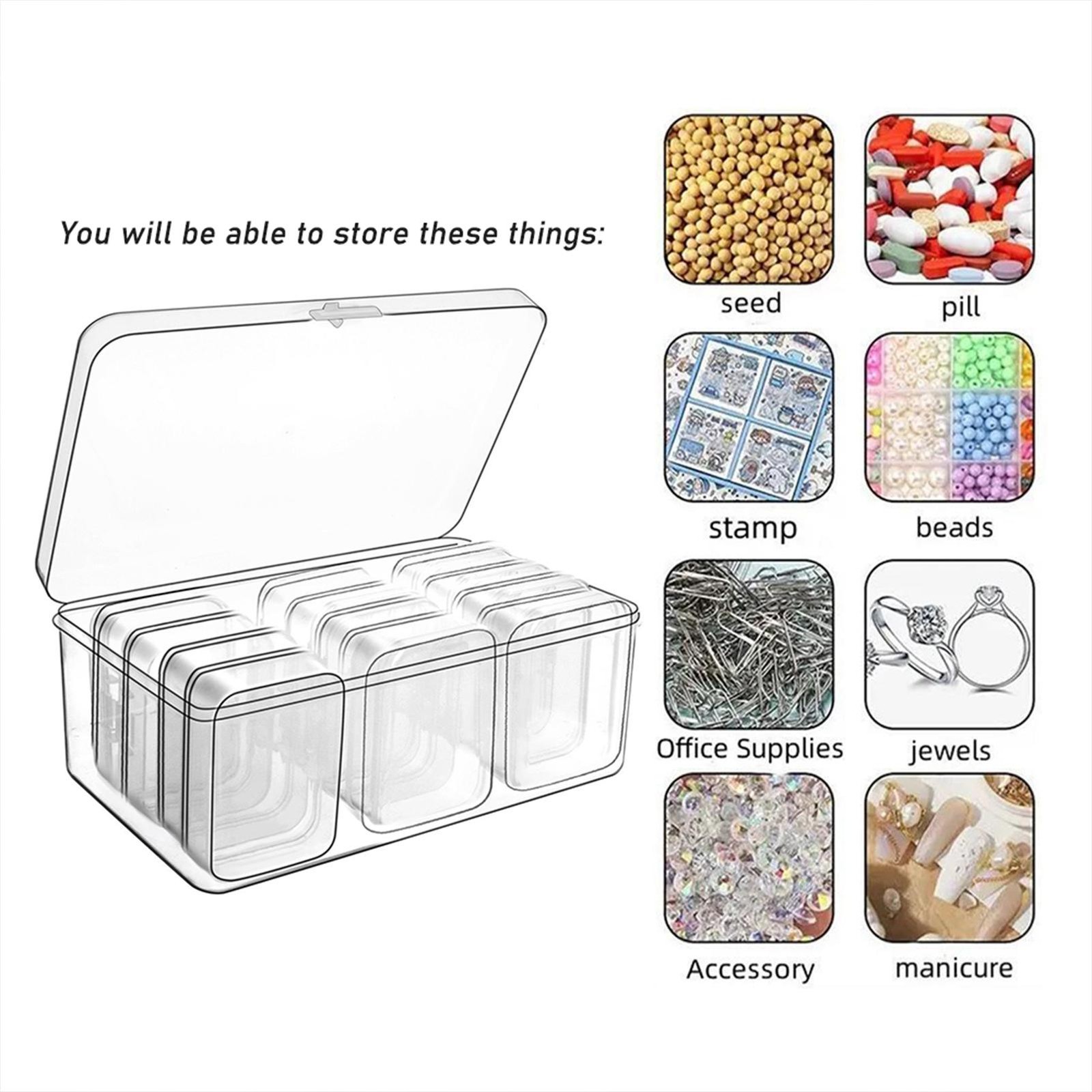 Clear Storage Box, 12 Mini Stackable Containers for Pills Beads Jewelry Crafts