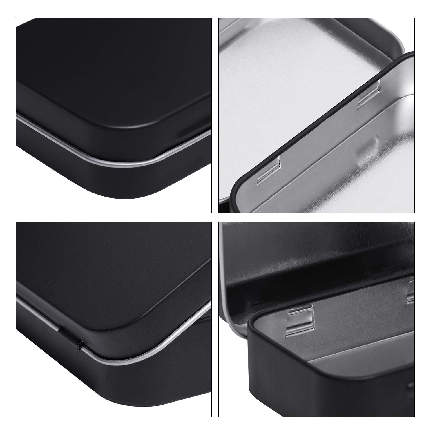 Tamicy Metal Rectangular Hinged Tins, Pack of 40, Matte Black