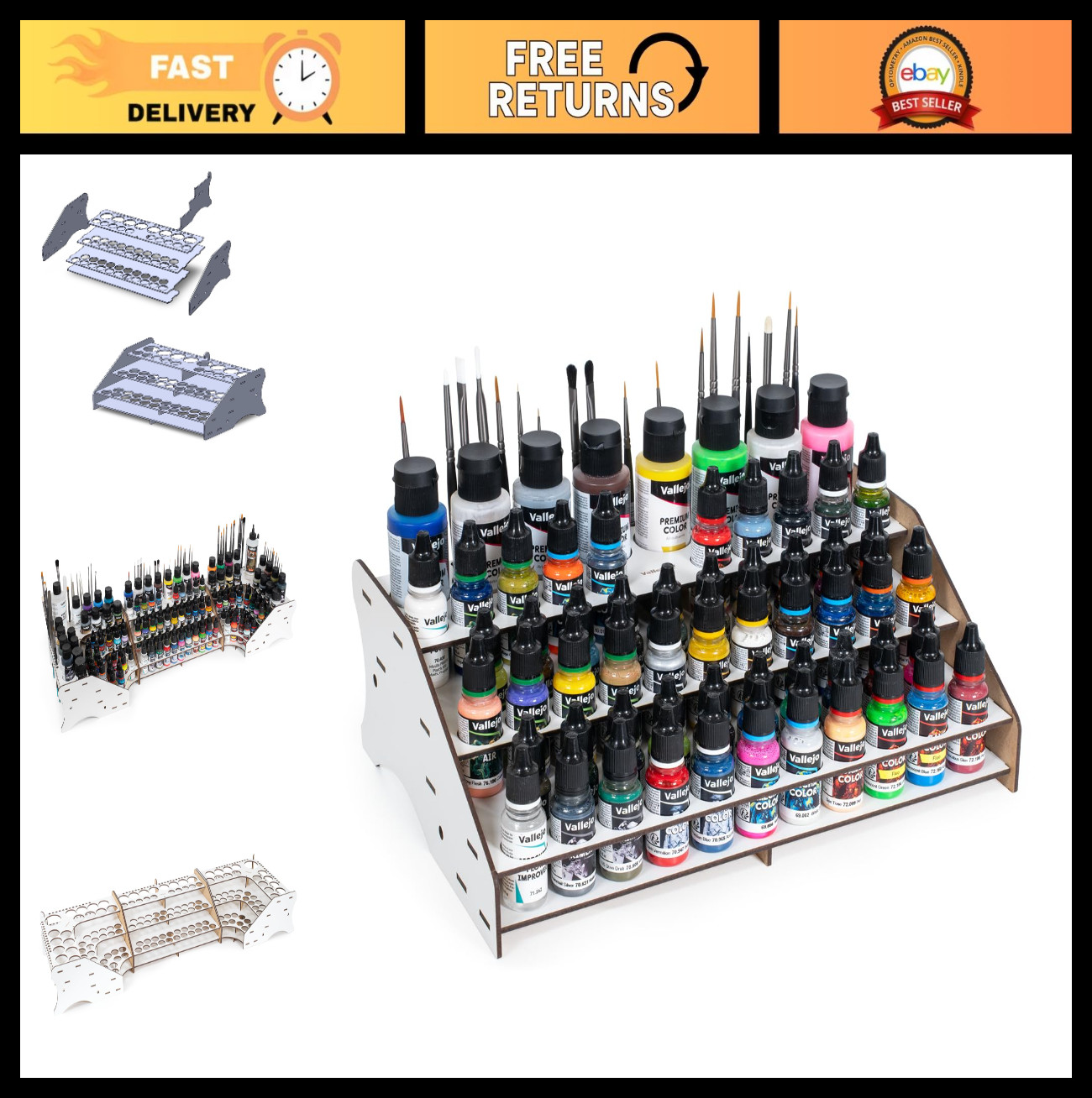 Paint Organizer Rack for Scale Models & Miniatures – Holds 52 Bottles & 22 Brush