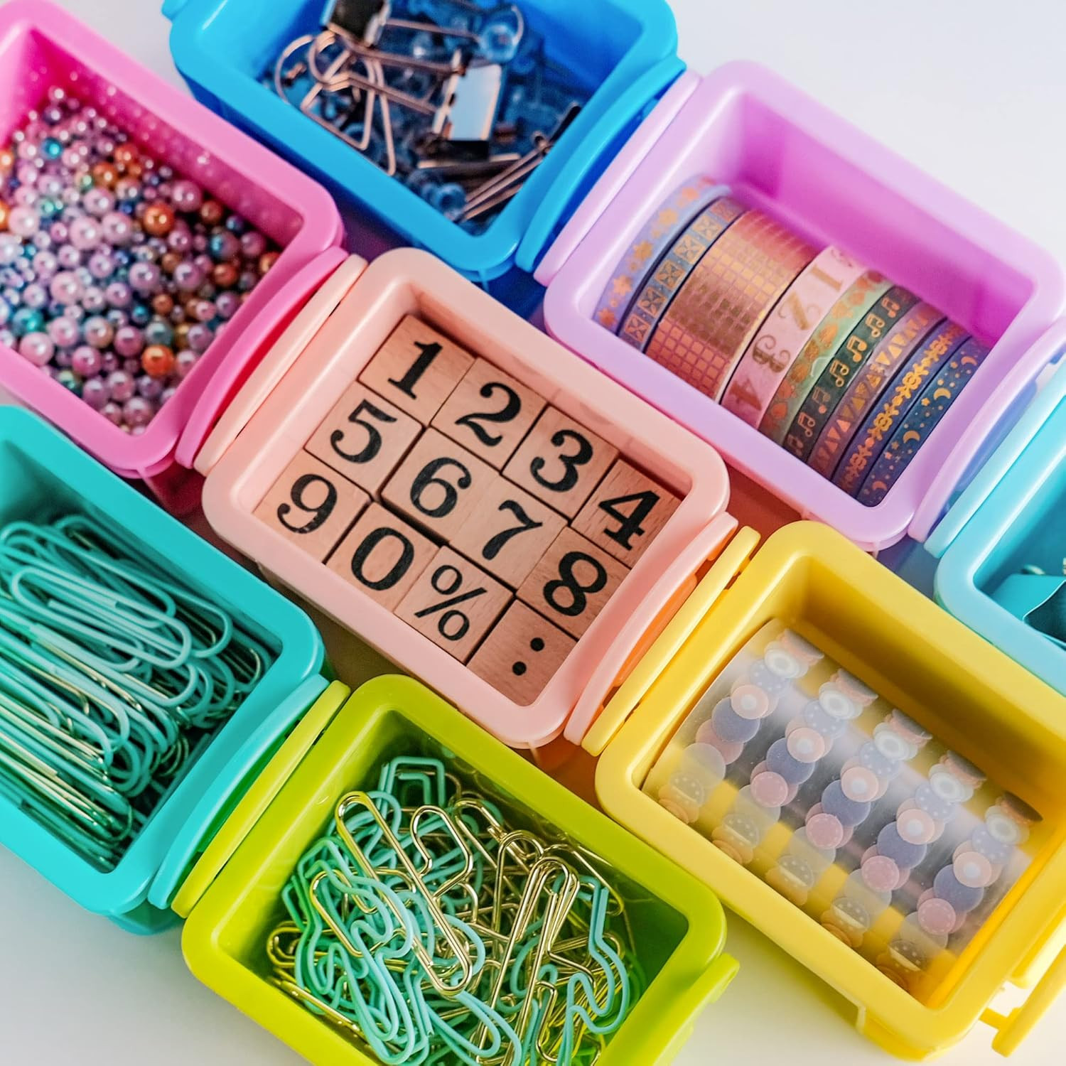 Cute Small Stackable Mini Storage Box with Lid, 8 Kinds of Macaron Color Plastic