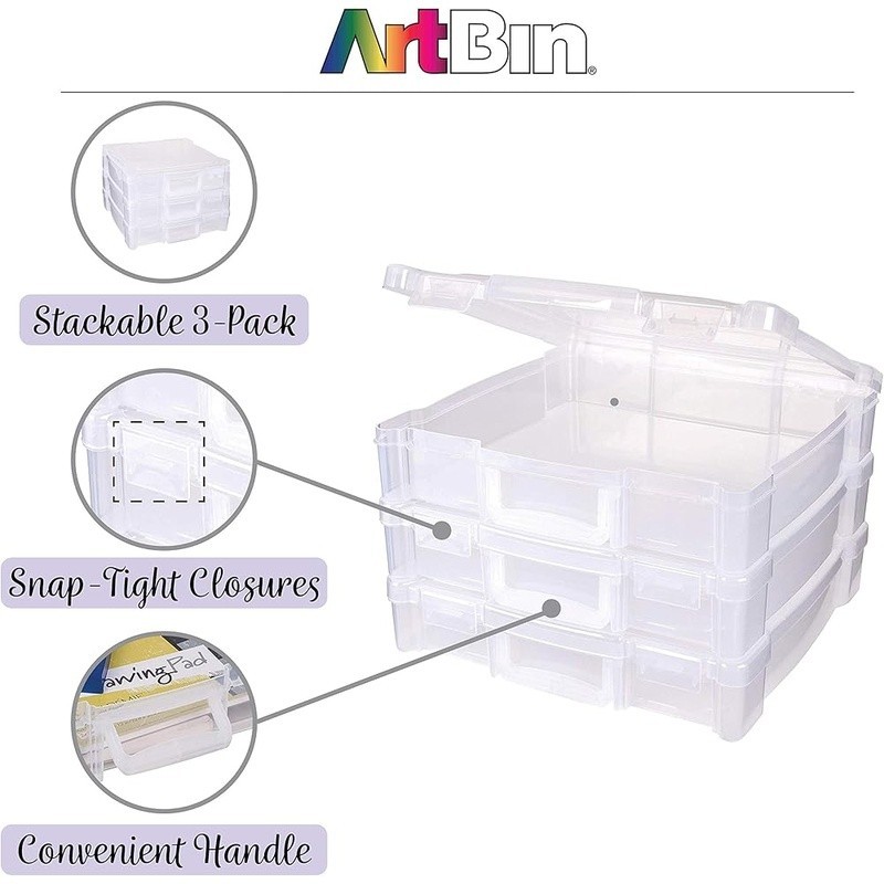 12×12 Stackable Storage Boxes W/ Handle Snap Tight Craft Organizer 3 Pack New
