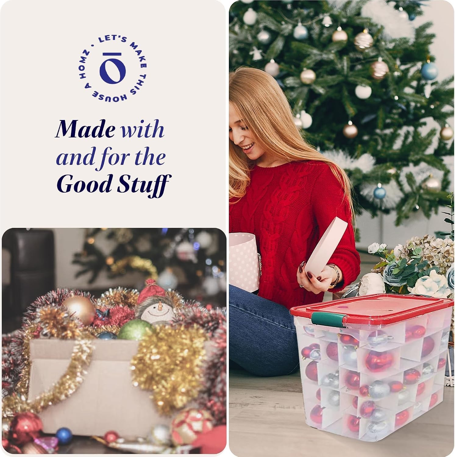 2-Pack Holiday Tote, Clear Plastic Storage Bins w/Lids & Dividers, 112 Quart,…