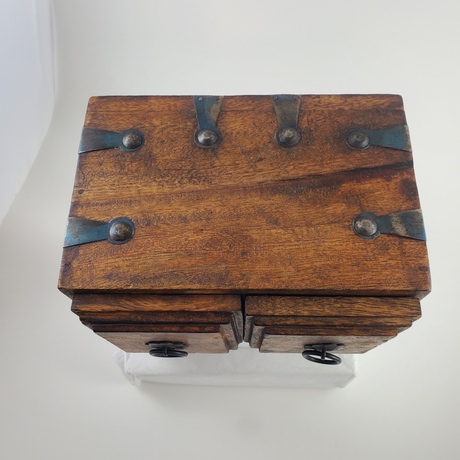 Vintage Wood Apothecary Tea Spice Box Carved Boho Jewelry Box Drawers Handmade