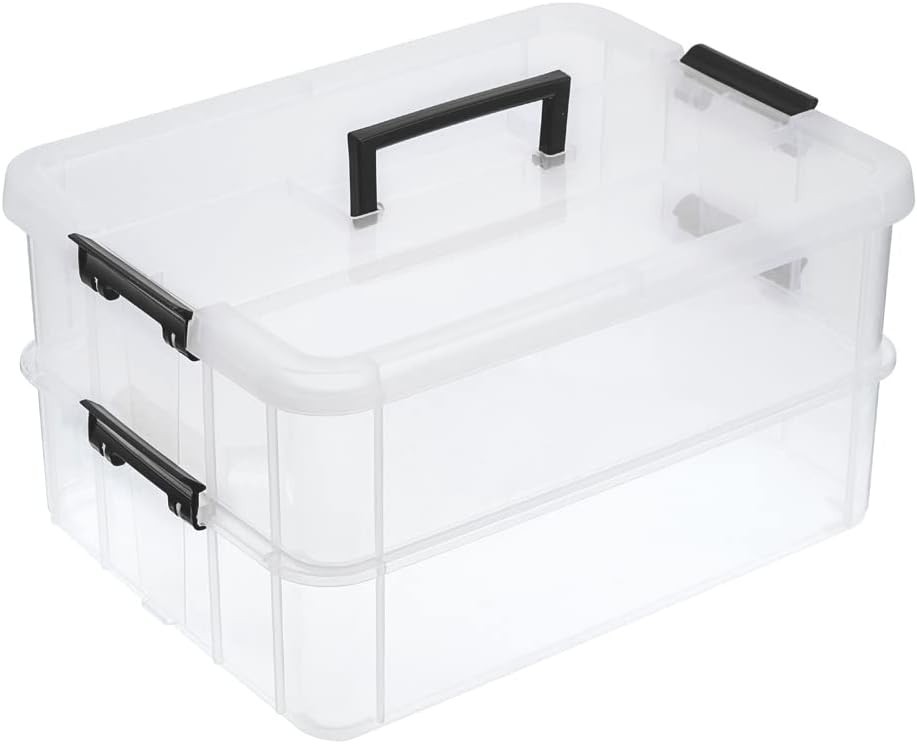 2 Layer Stack & Carry Box, Plastic Multipurpose Portable Storage Container Box H