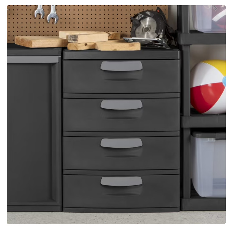Sterilite 4 Drawer Unit Durable Plastic Storage Chest Garage Basement Dark Gray