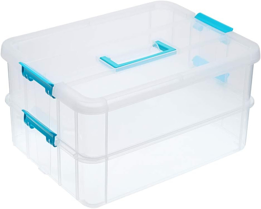 BTSKY 2 Layer Stack & Carry Box, Plastic Multipurpose Portable Storage Container