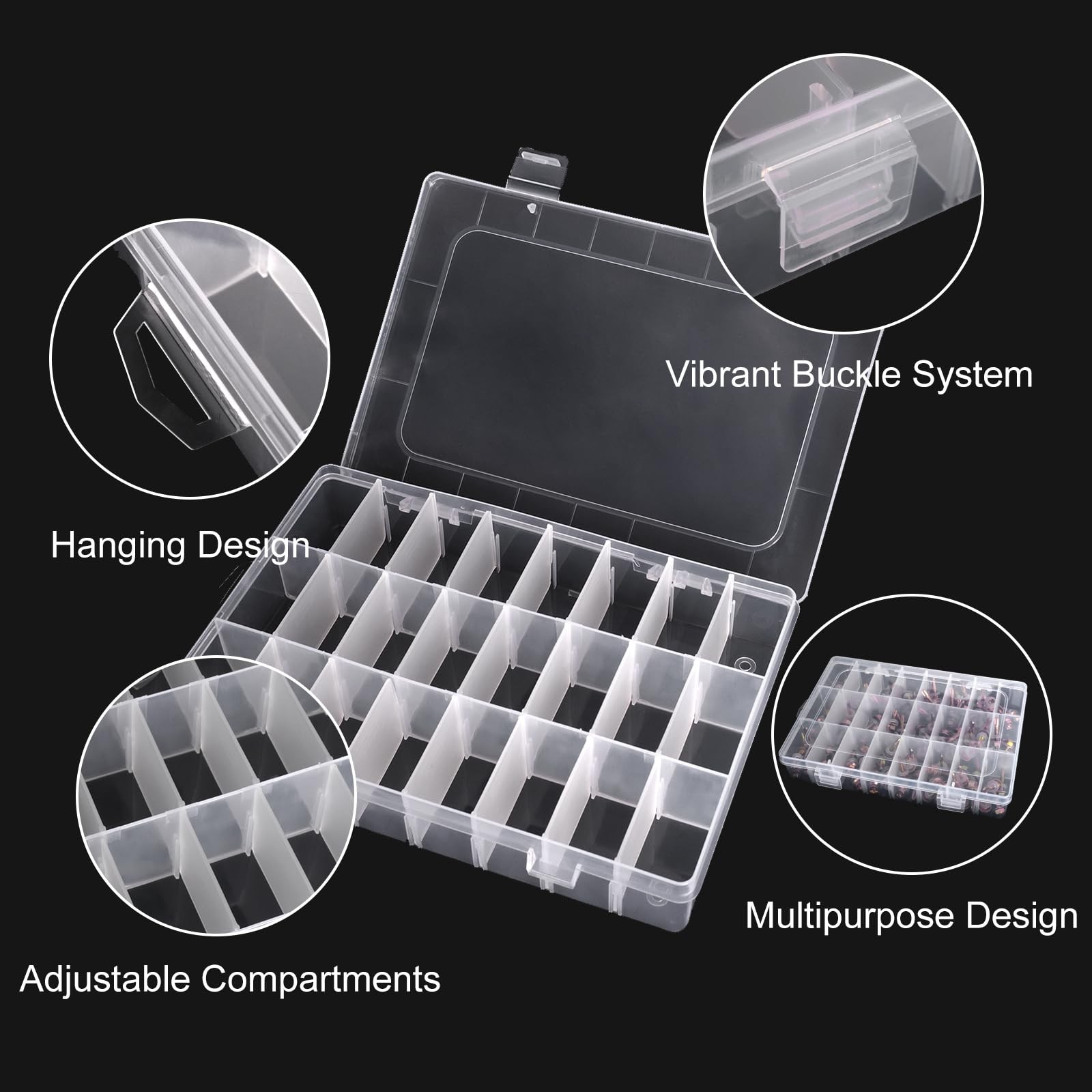 2 Pack 24 Grids Clear Plastic Organizer Box, Storage Container with Adjustabl…