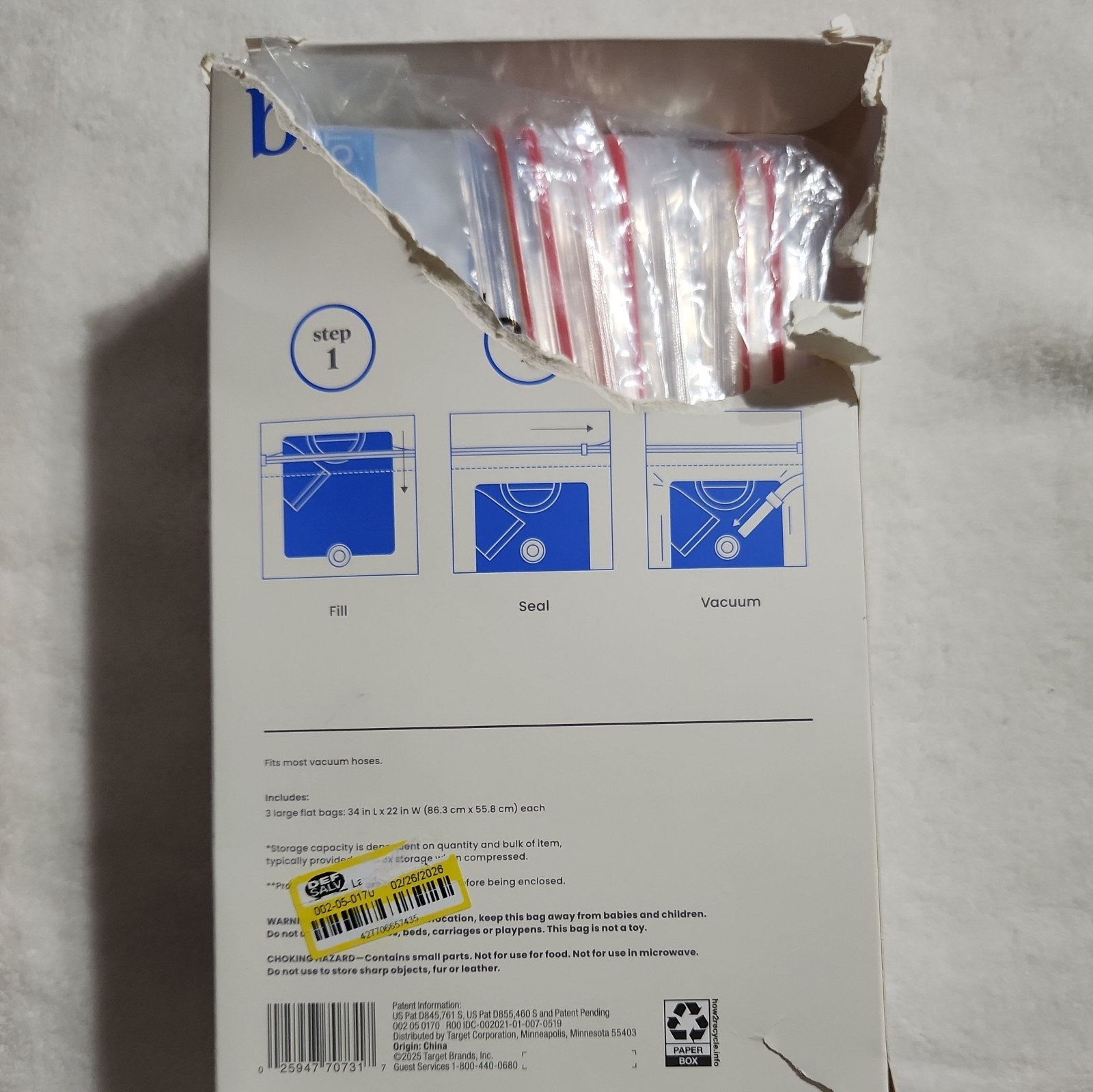 Brightroom Reusable Storage Compression Bags 3 Count NIB Box seen better days.