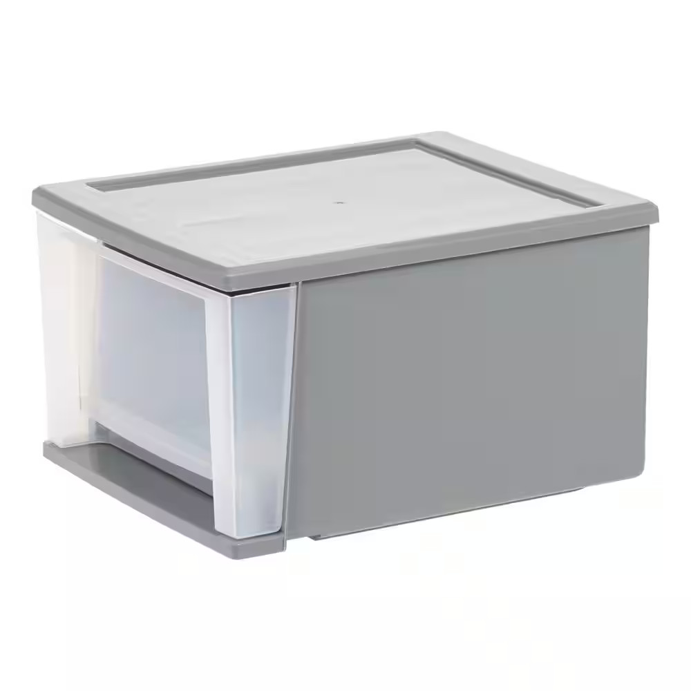 1 Drawer Stackable Storage Unit with Clear Drawer, Gray (12.05 In. W X 8.39 In.