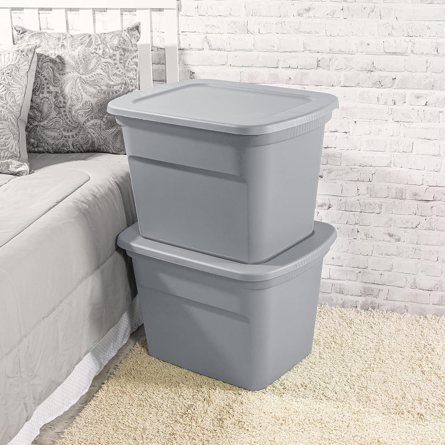 8 Pack Sterilite 18 Gal Storage Tote, Stackable Bin with Lid,Gray Base and Lid