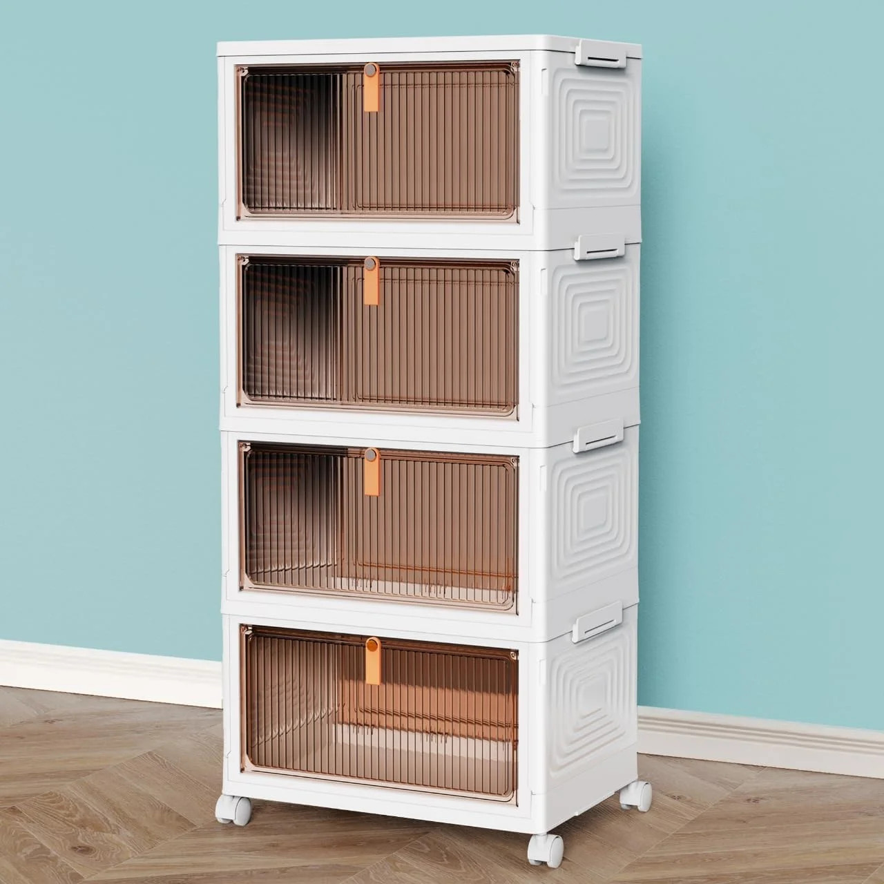 4 Tier Plastic Storage Bins and Boxes Organizer – Stackable with Lids for Bedroo
