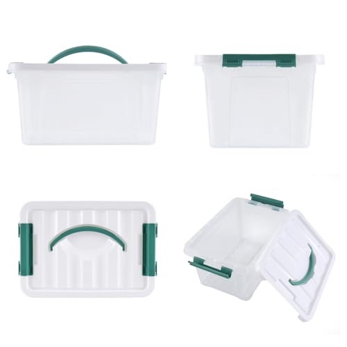 6 Quart Plastic Stackable Storage Latch Bins,Clear Latching Box Green Handle
