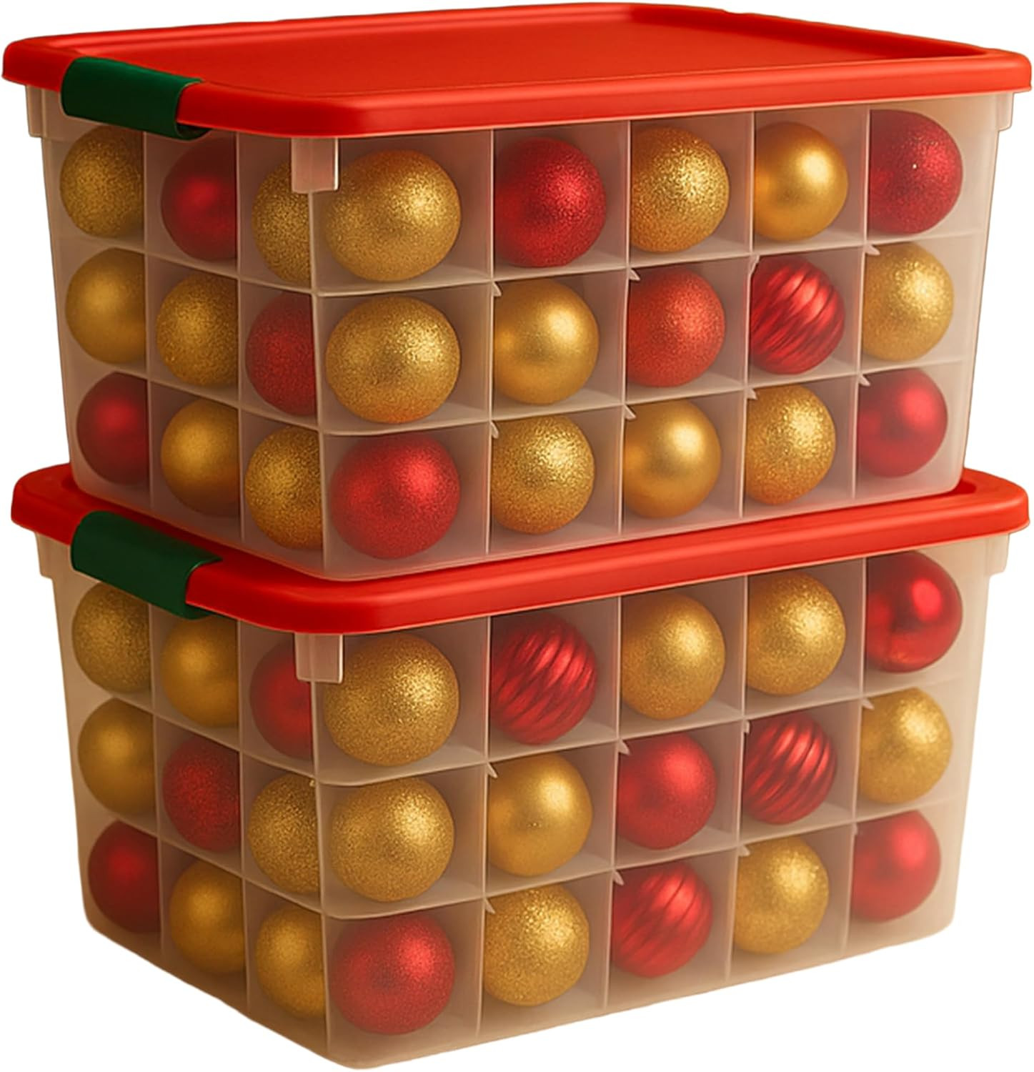 2-Pack Holiday Tote, Clear Plastic Storage Bins W/Lids & Dividers, 112 Quart, Re