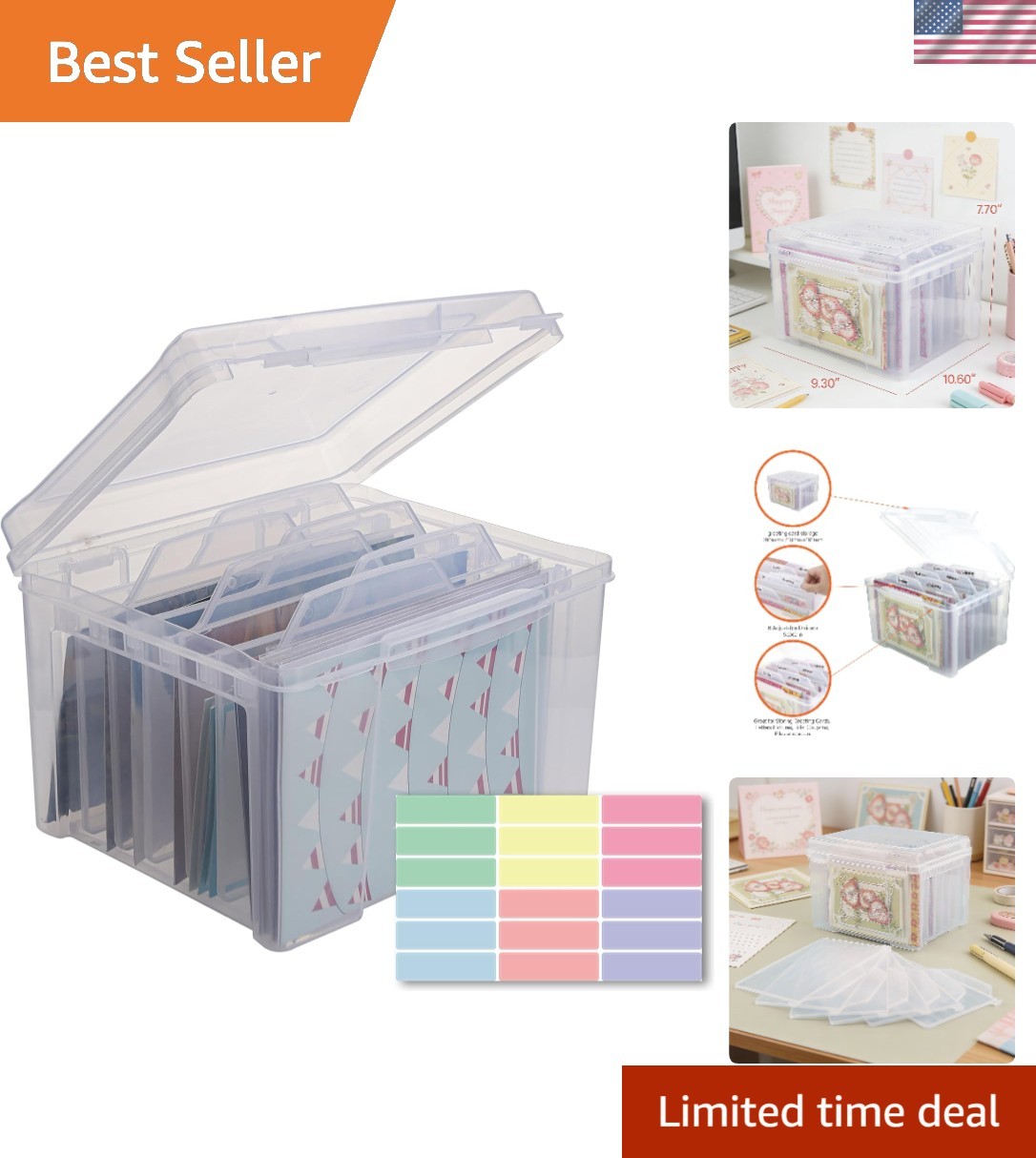 Greeting Card Storage & Organizer Box with 6 Removable Dividers for Holiday B…