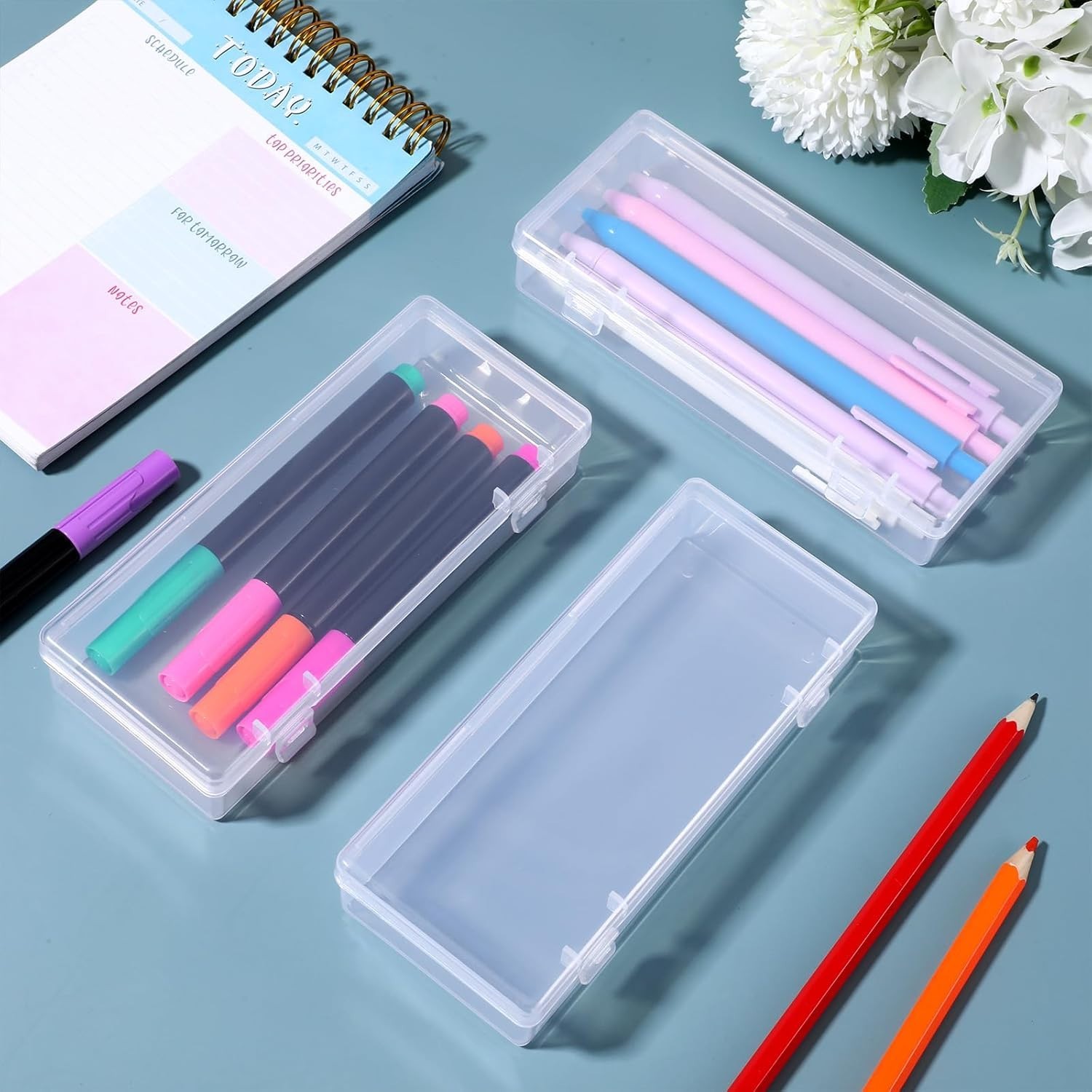 3pcs Mini Plastic Storage Containers Box with Hinged Lid, 6.1×2.5 Inches Smal…