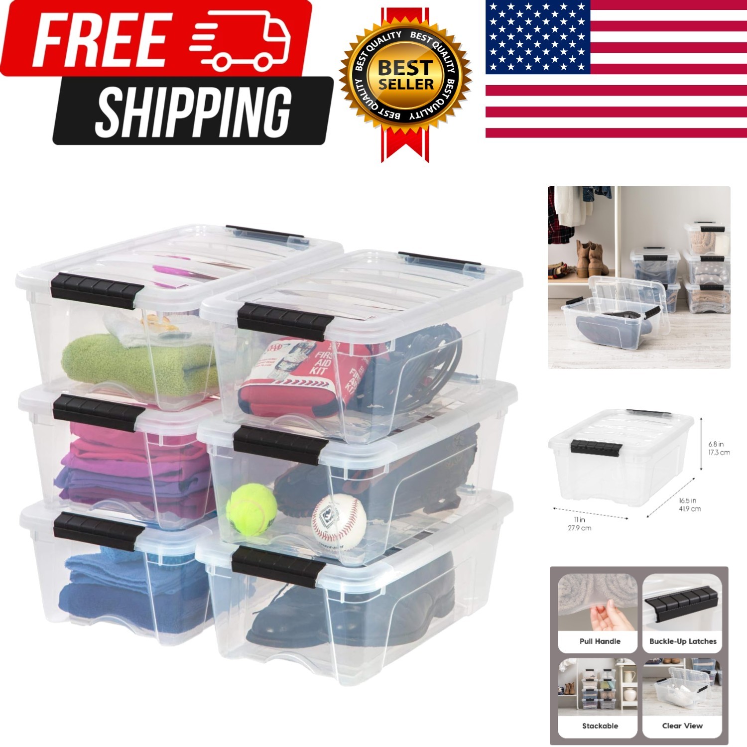 IRIS 13 QT Plastic Storage Box with Lid and Latches – 6 Pack – BPA-Free, See…