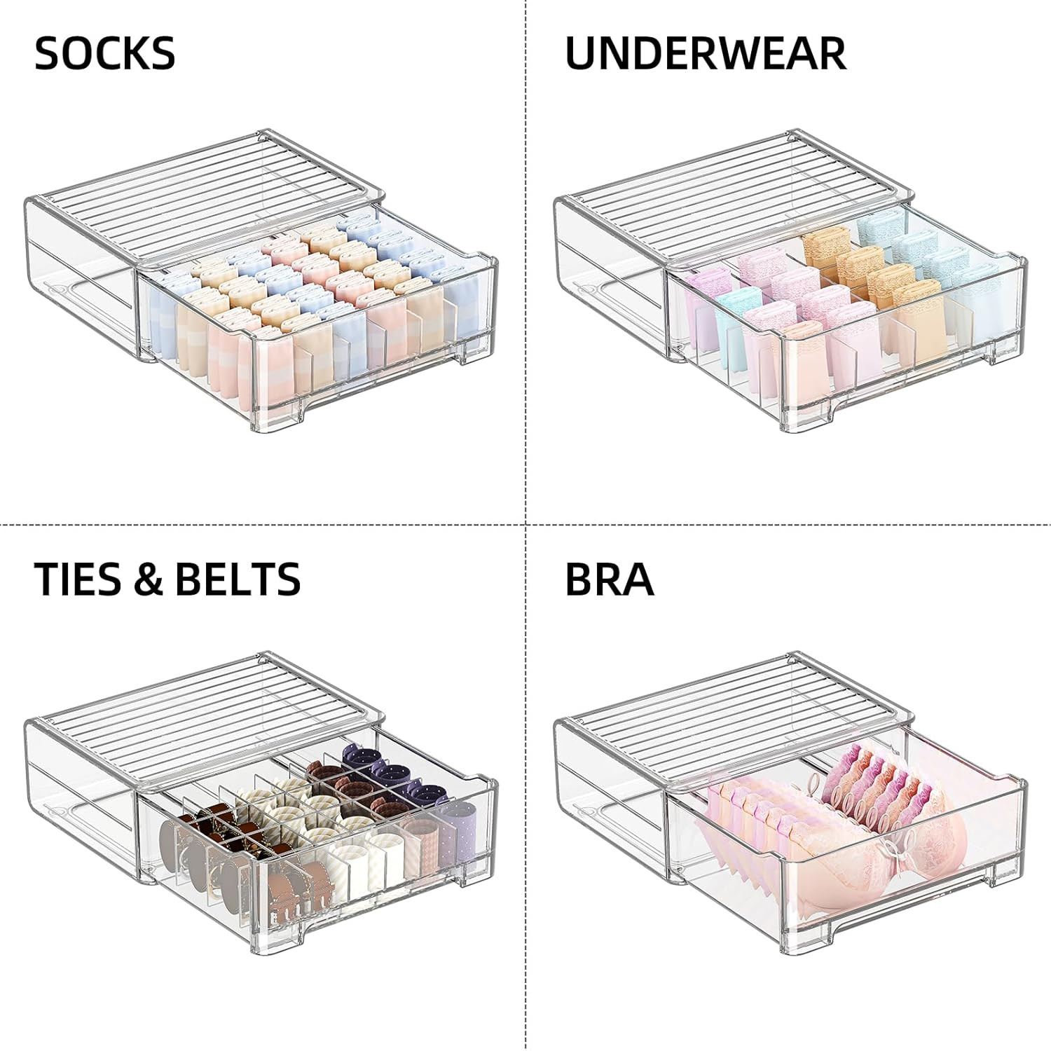 Stackable Clear Bra Organizer for Closet – Versatile Drawer Storage Solution