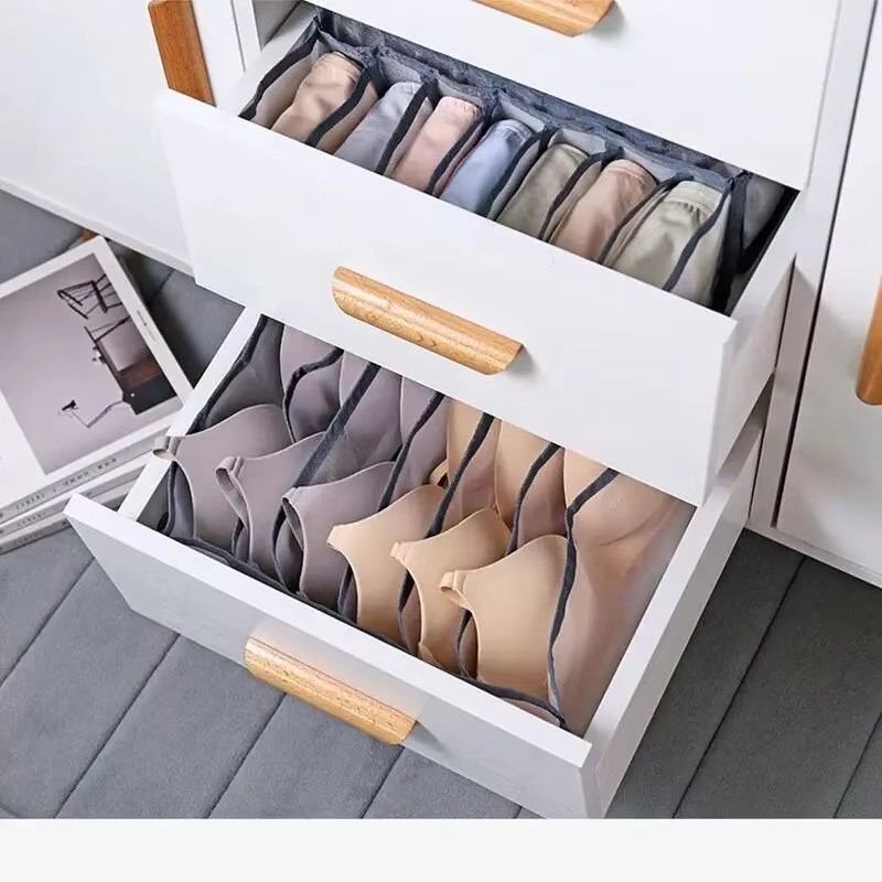 11 Grid Household Foldable Underwear Storage Box Polyester Drawer Split Mesh