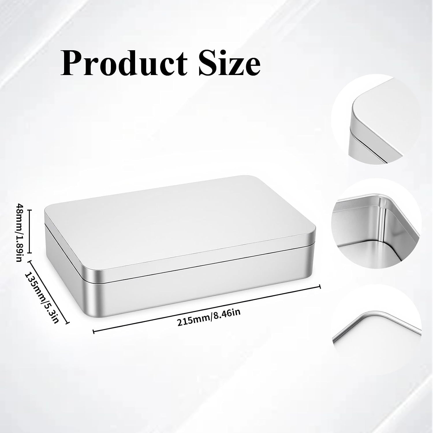 2 Pieces Rectangular Tin Box Containers, Silver, 8.5 X 5.3 X 1.9 in | Empty, for