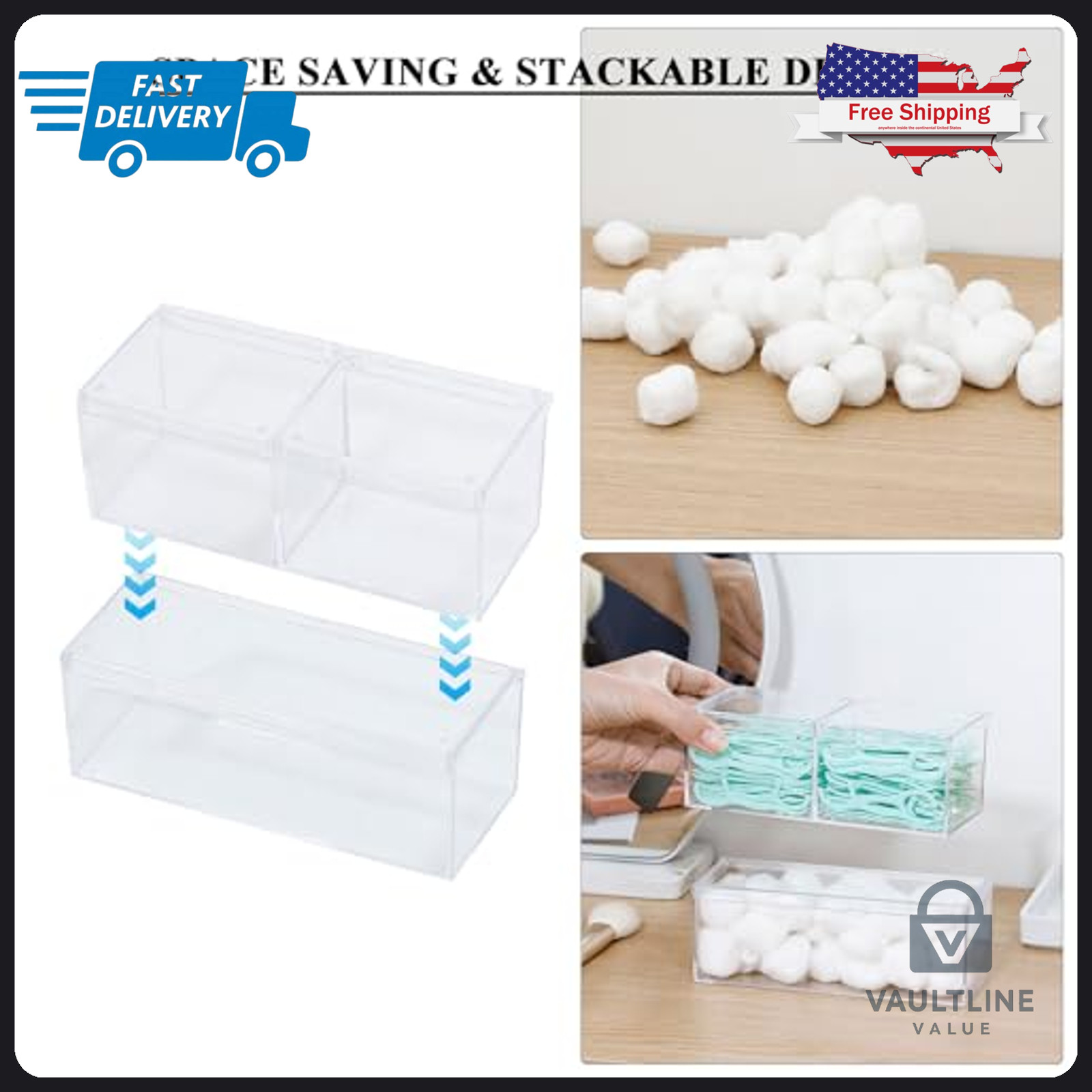 2 Pack Goxitax Clear Plastic Bathroom Canisters – Stackable Storage Containers
