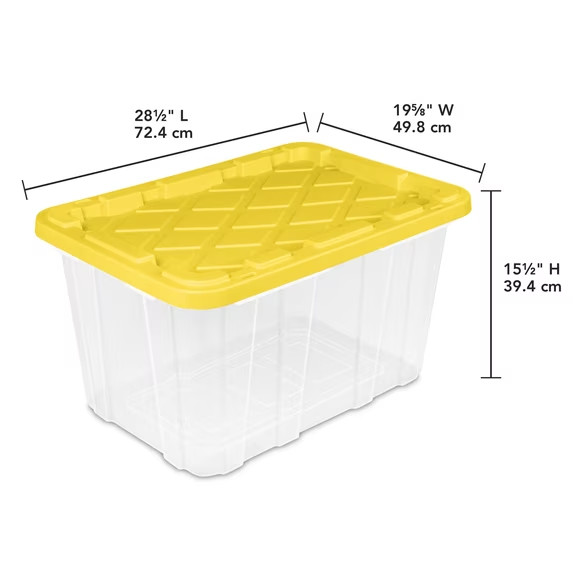Sterilite 27 Gallon Clear Storage Tote 4pk Yellow Snap Lid