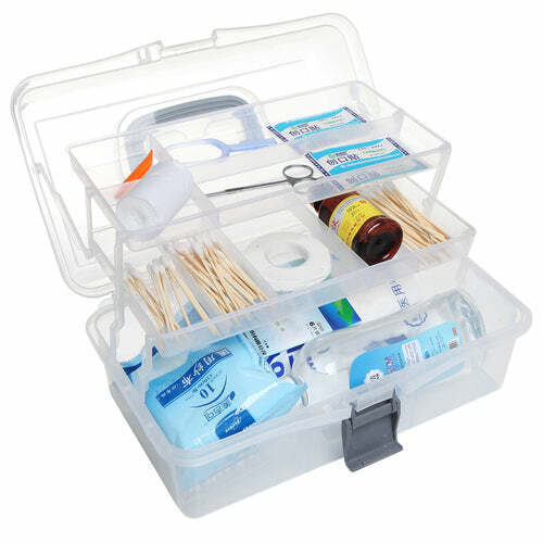 Clear Plastic 2-Tier Trays Craft Supply Storage Box/First Aid Carrying Case