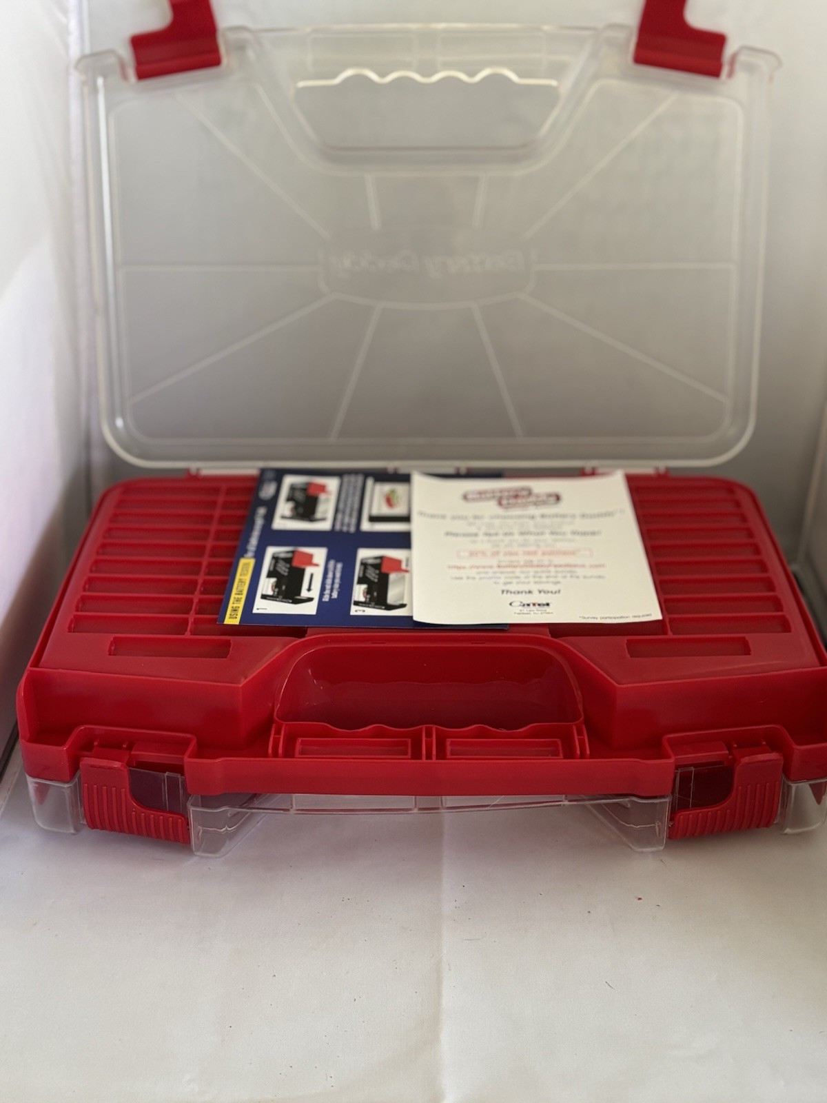 Battery Daddy Storage Case with Tester Hold Large and Small Batteries Red New —-