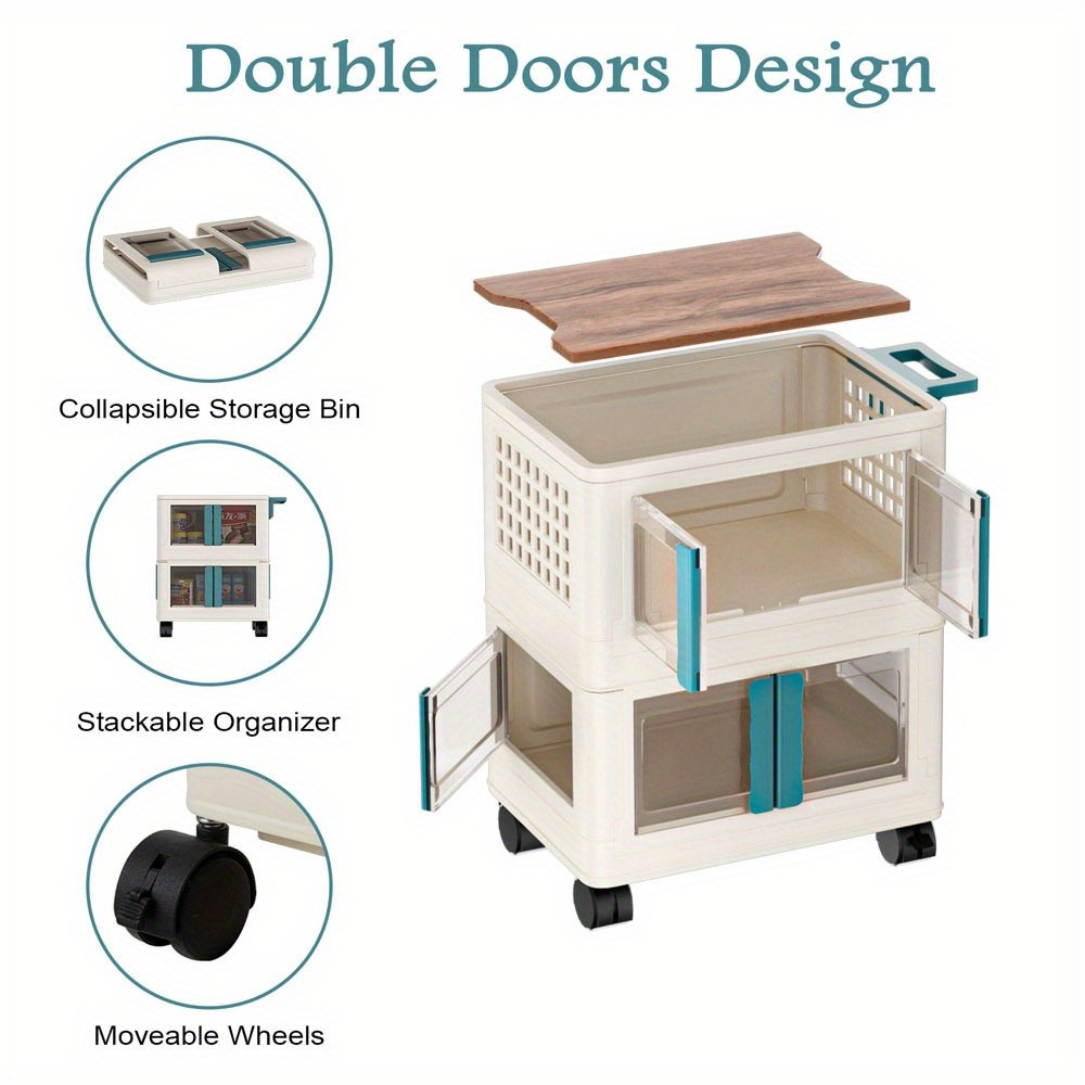 Stackable Storage Bins with Lids – Folding Storage Box with Doors and Wheel