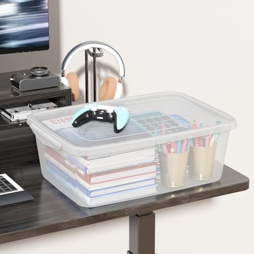 14 Quart Clear Plastic Storage Bin, Plastic Latching Containers with Lids, 4