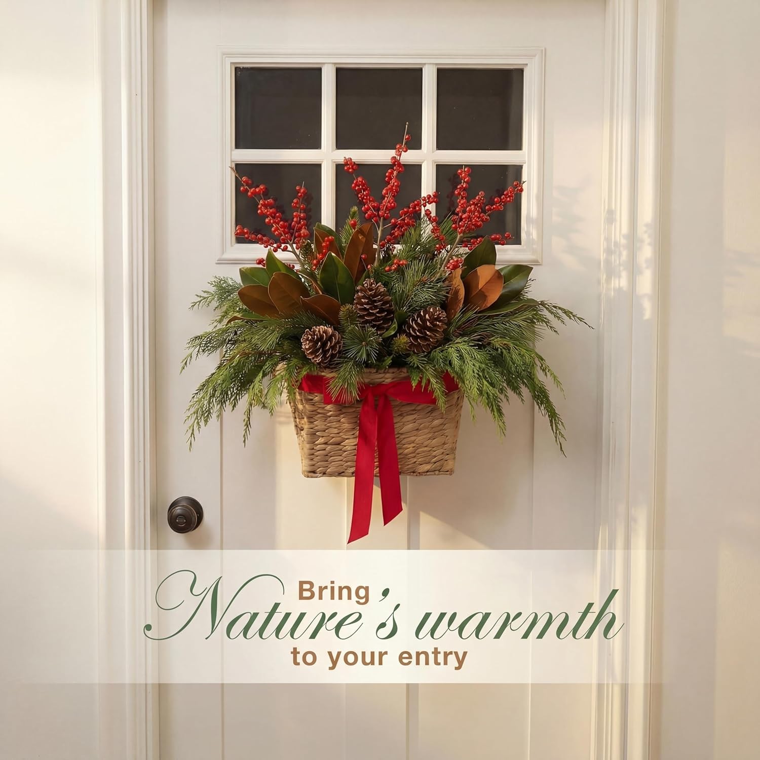 Set of 2 Wicker Hanging Baskets for Organizing, Front Door, Mail, Flowers –