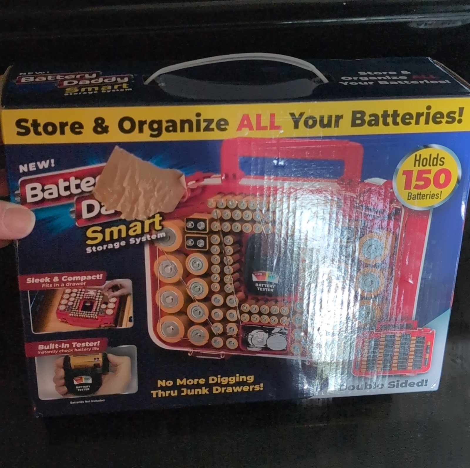 Ontel Battery Daddy Smart 150 Battery Storage Box Double-Sided Built-In Tester