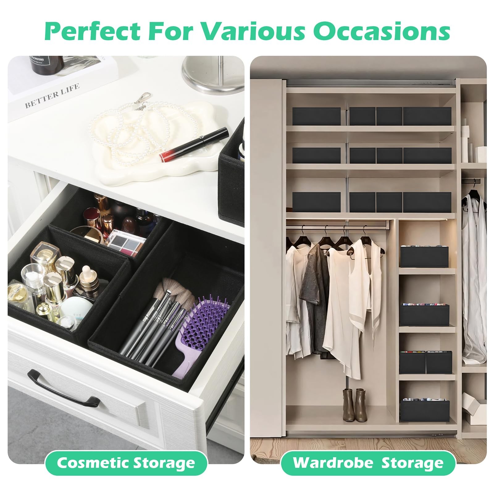 Drawer Clothes Organizer 16-Pack, Black 3 Sizes Underwear Drawer Dividers, Fa…