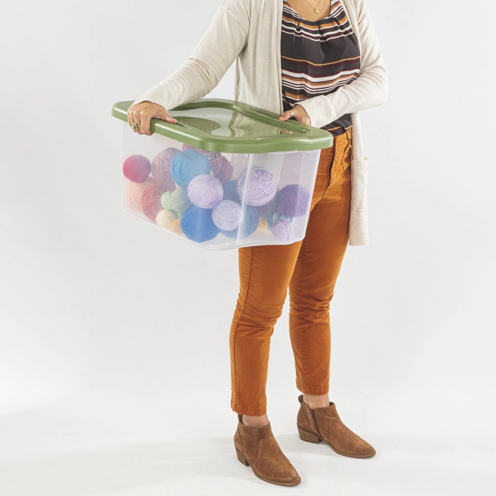 Sterilite 40 Quart EZ Carry Plastic Storage Bin, Full-Grip Handles, Green